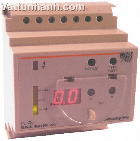 Relay,earth leakage,variable,sensitivity,30mA,230 Vac,SPDT,relay O/P,DIN rail