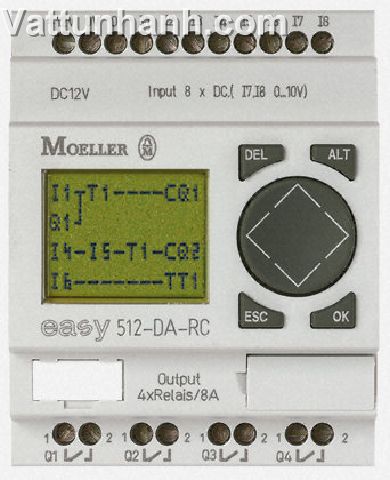 PLC, easy500, transistor outputs, 12Vdc supply, real time clock, LCD display